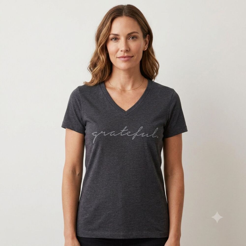 Thread Tank Grateful T Shirt Small S Dark Charcoal Gray V Neck Graphic Tee